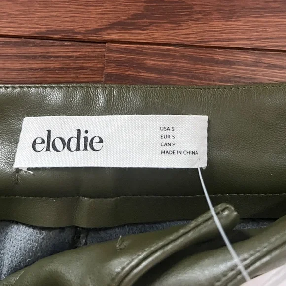 ELODIE Olive Green Straight Leg Classic Leather Pants NWT Size Medium - Picture 6 of 8